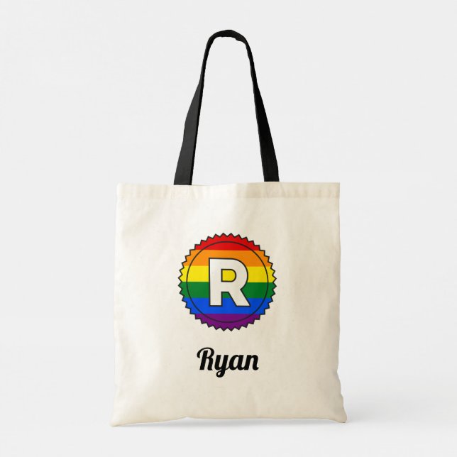 Tote Bag Lettre R Initial & Nom Gay pride Rainbow Monogramm (Dos)