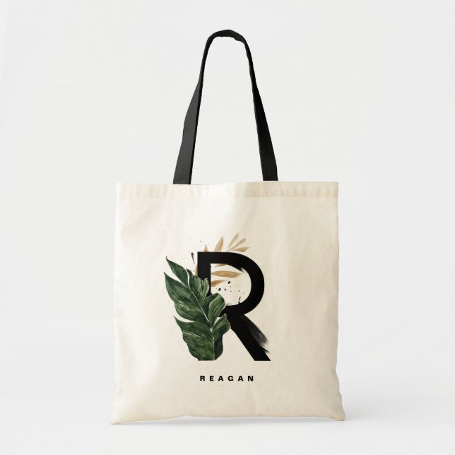 Tote Bag Lettre R Monogramme Palm Feuille Sirène d'honneur  (Devant)