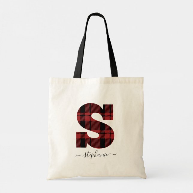 Tote Bag Lettre "S" de Monogramme rouge et noir plaid (Dos)