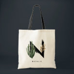 Tote Bag LETTRE SUCRE BOHON H MONogramme Épouse<br><div class="desc">Sac fourre-tout monogramme N personnalisable avec succulents aquarelle, fausse feuille d'or et accents de brosse d'aquarelle noire. Personnalisez ce sac fourre-tout de femme de chambre monogramme tropical en ajoutant votre nom ou d'autres détails. Ce sac fourre-tout de monogramme N de lettre boho sera parfait comme cadeau. D'autres lettres sont disponibles....</div>