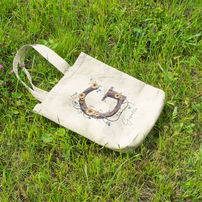 Tote Bag LETTRE Tournesol Élégante 'G' Monogramme Nom perso (Créateur téléchargé)