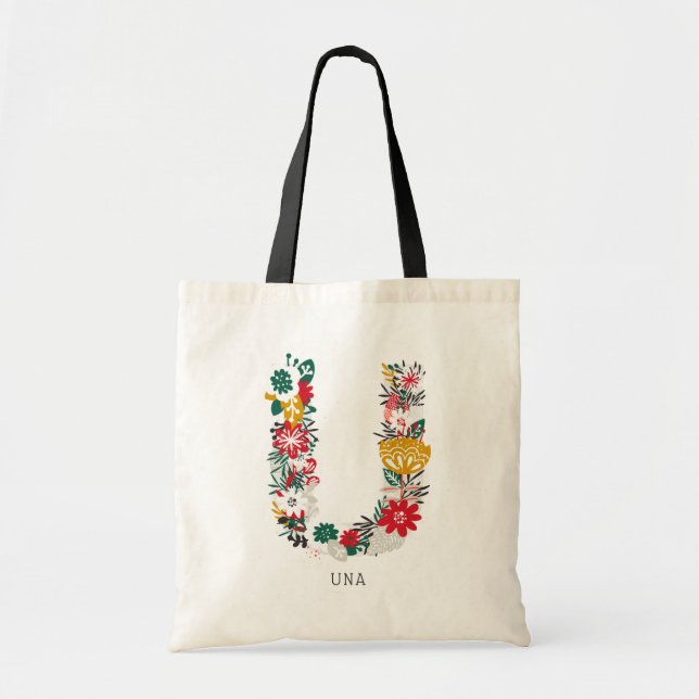 Tote Bag Lettre U | LETTRE FLEURIE Whimsical Monogramme I (Devant)