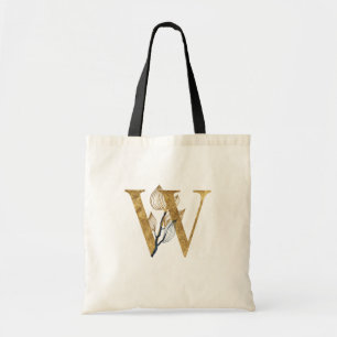 Tote Bag *~* Lettre W Monogramme or Feuille noir initial