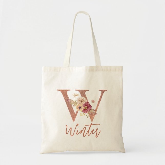 Tote Bag Lettre W Parties scintillant rose pâle Monogramme  (Devant)
