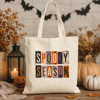 Tote Bag Lettres Bloc Vintage Saison Effrayante