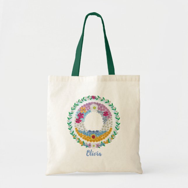 Tote Bag Lettres de fleurs "O" initiales avec nom personnal (Devant)