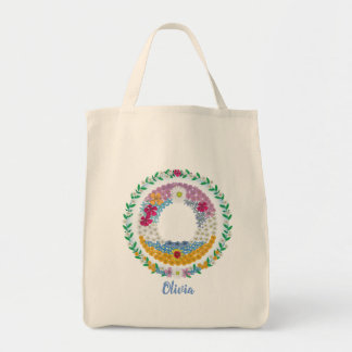 Tote Bag Lettres de fleurs "O" initiales avec nom personnal