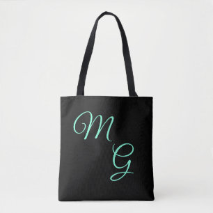 Tote Bag Lettres de Grâce Vert Menthe sur Fond Noir
