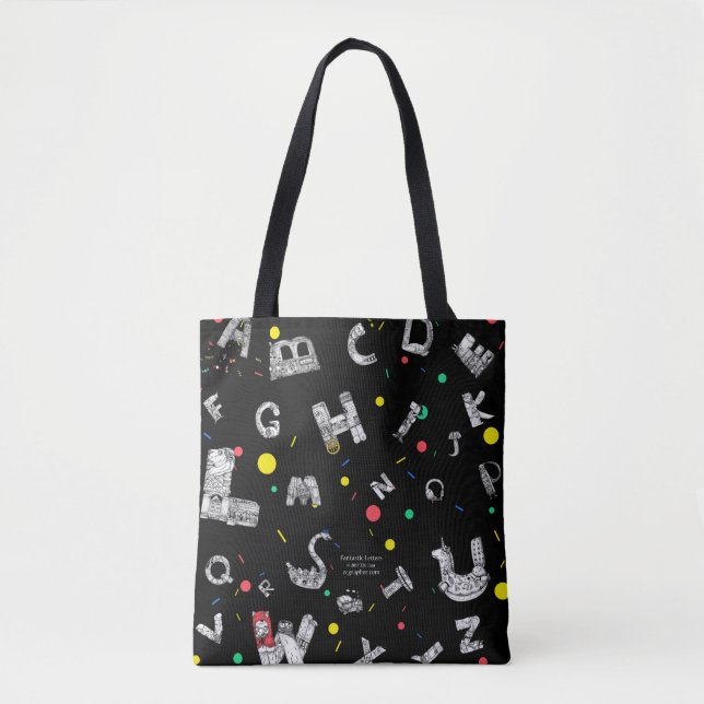 Tote Bag Lettres fantastiques Fourre-tout noir (Devant)