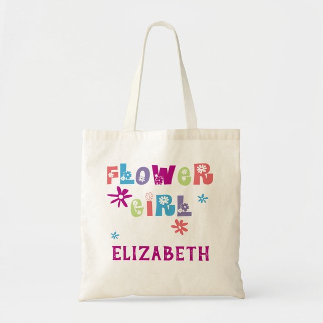 Tote Bag Lettres florales colorées Fleurs personnalisées Fi (Devant)