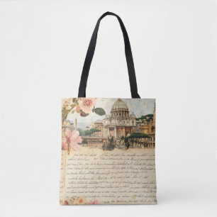 Tote Bag Lettres Florales d'Art Vintage Rome