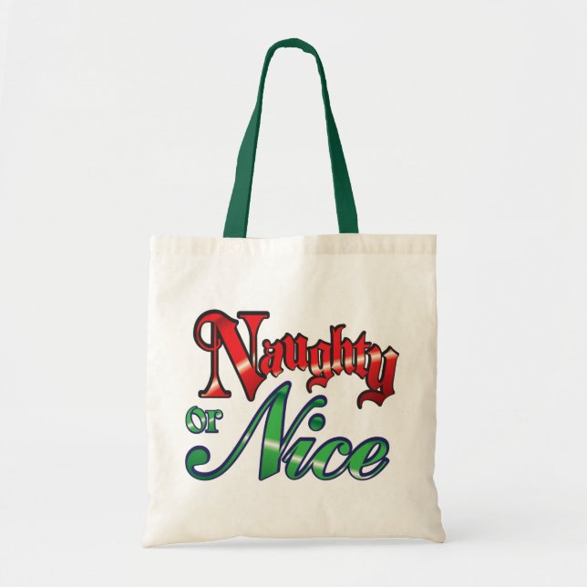 Tote Bag Lettres rouges rétro Noël, Naughty ou Nice (Devant)