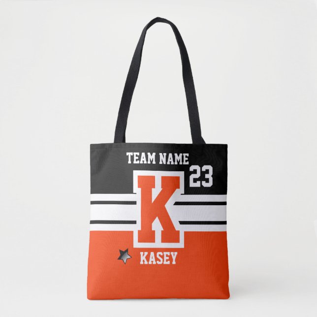 Tote Bag Lettres sport toutes Varsity Orange et Noir (Devant)