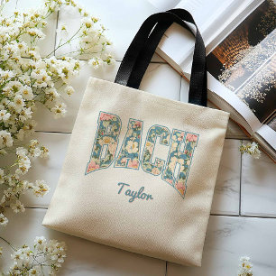 Tote Bag Lettres universitaires BACH Bleu Floral Rétro Demo