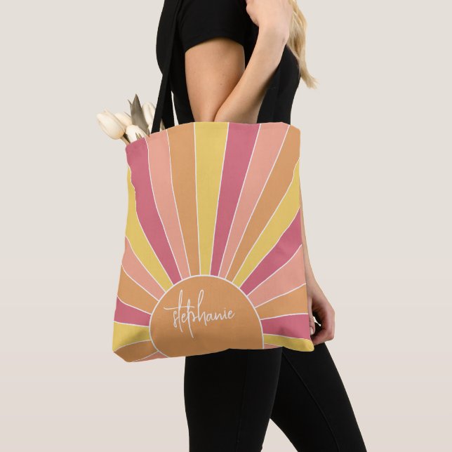 Tote Bag Lever de soleil à bande rétro - pastel rainbow scr (De près)