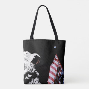 Tote Bag Lever de Terre depuis la Lune - Drapeau et Terre