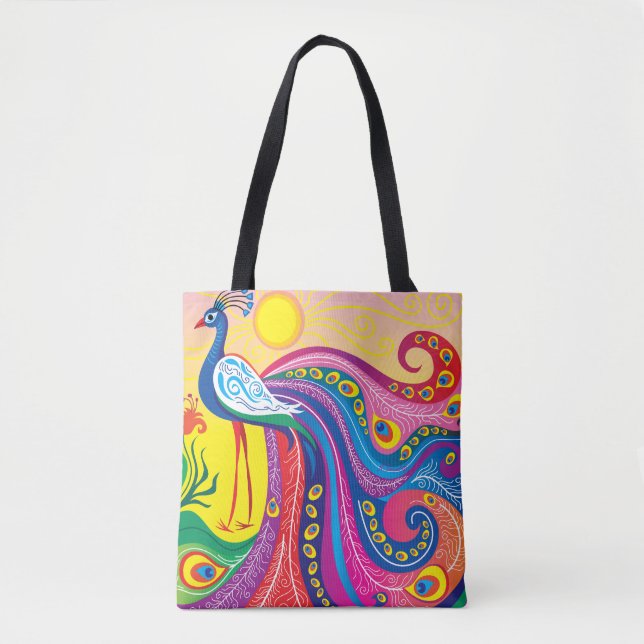 Tote Bag Lever du soleil avec paon (Devant)