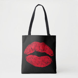 Tote Bag Lèvres de baiser rouge sur noir