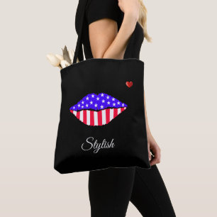 Tote Bag Lèvres de drapeau américain élégant & calligraphie