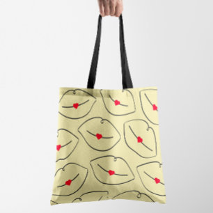 Tote Bag Lèvres et cœurs d'art en ligne rétro jaune soleil