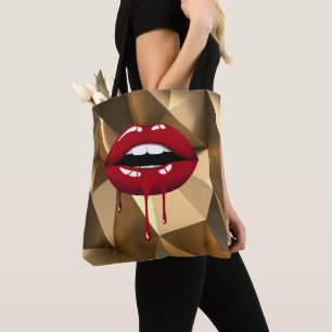Tote Bag Lèvres Luxe Beauté Glamour Or Rouge qui Dégouline