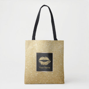 Tote Bag Lèvres modernes de parties scintillantes d'or de