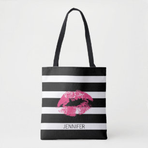 Tote Bag Lèvres Rose Monogramme Et Blancs Noirs