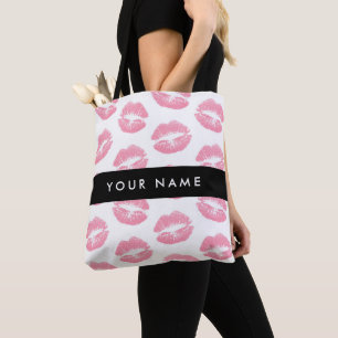 Tote Bag Lèvres Roses, Baiser, Baguette à lèvres, Votre Nom