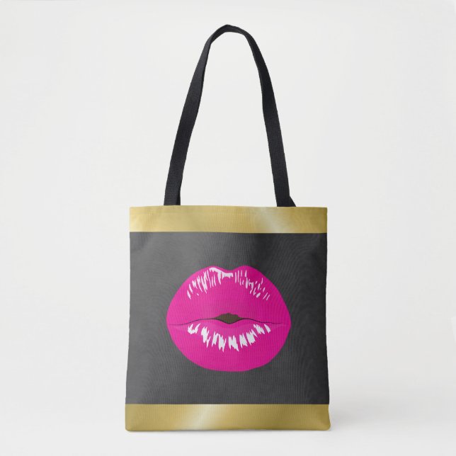 Tote Bag Lèvres roses chaudes Illustration brillante (Devant)