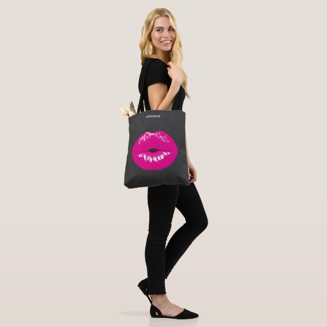 Tote Bag Lèvres roses chaudes Illustration brillante (Sur le modèle)