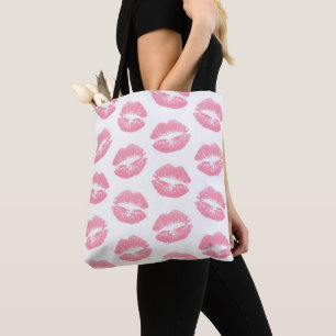Tote Bag Lèvres Roses, Motif De Lèvres, Rouge Rose, Baiser