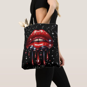 Tote Bag Lèvres Rouges Dégoulinantes de Paillettes Brillant