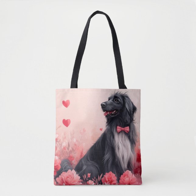 Tote Bag Lévrier Afghan avec des Roses - Saint-Valentin  (Devant)