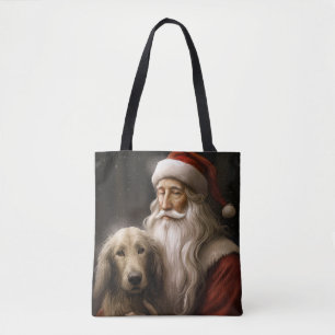 Tote Bag Lévrier Afghan avec le Père Noël Noël Festif