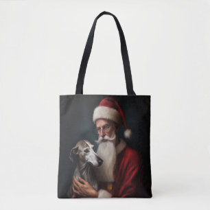 Tote Bag Lévrier avec le Père Noël Festif Noël