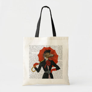 Tote Bag Lévrier élégant et parapluie rouge 2
