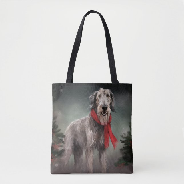 Tote Bag Lévrier en neige Noël (Devant)