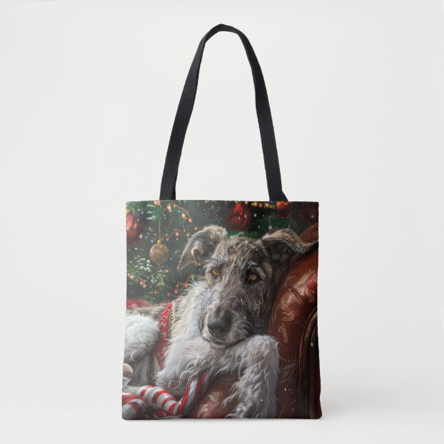 Tote Bag Lévrier festif de Noël (Devant)