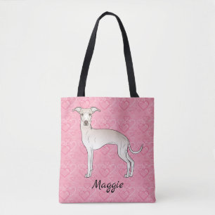 Tote Bag Lévrier Italien Crème Chien Mignon Sur Cœurs Roses