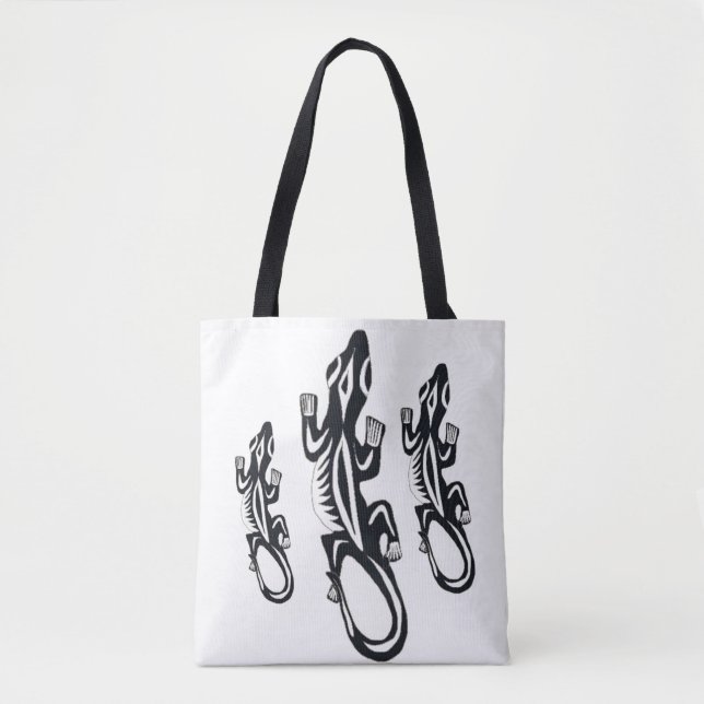Tote Bag Lézard de style tribal noir et blanc (Devant)
