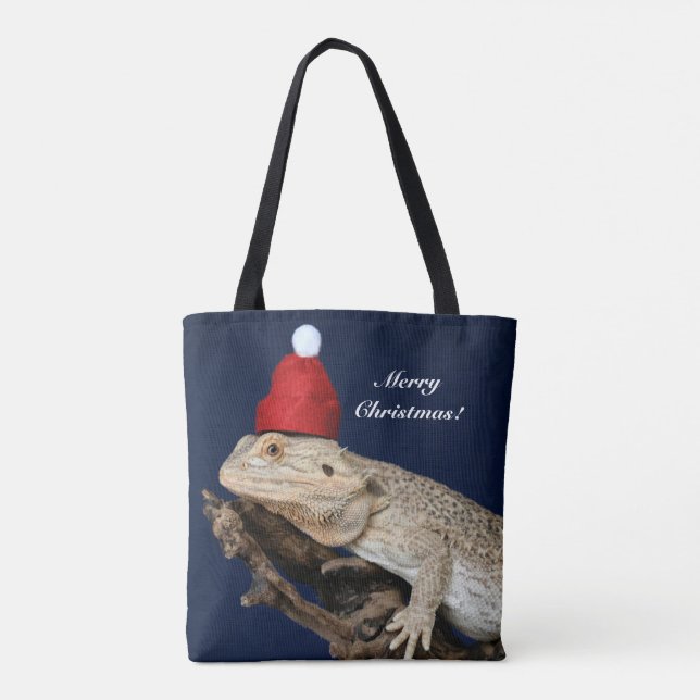 Tote Bag Lézard Dragon Porté Personnalisé - Santa Hat (Dos)