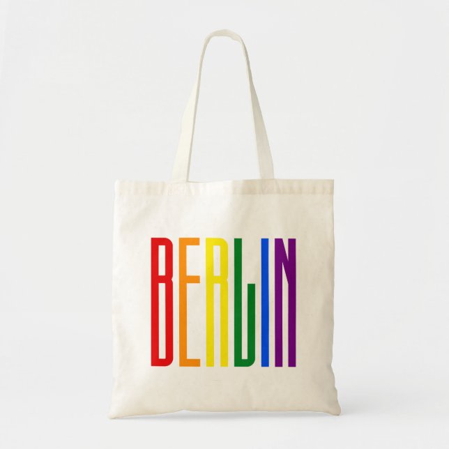 Tote Bag LGBT Berlin Gay pride Rainbow Text LGBTQ Support (Devant)