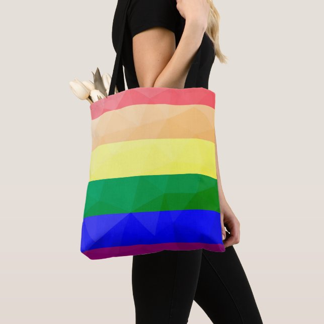 Tote Bag LGBT drapeau arc-en-ciel lignes motif de maillage  (De près)