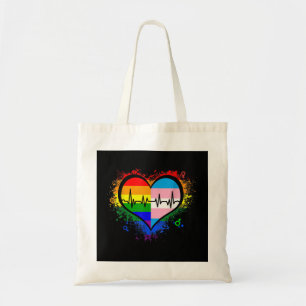 Tote Bag LGBT Hearbeat EKG Shirt Gay Lesbian Transgenre L