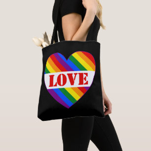 Tote Bag LGBTQ+ Arc-en-ciel Drapeau Amour Coeur noir -