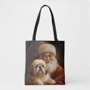 Tote Bag Lhasa Apso avec le Père Noël Noël Festif