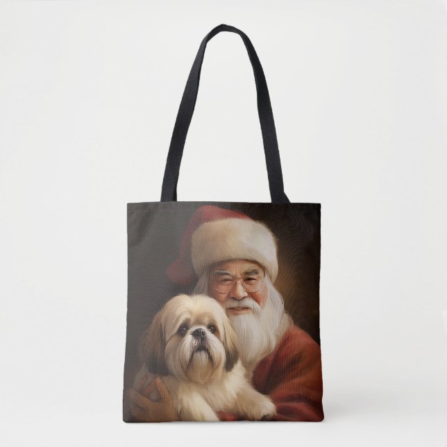Tote Bag Lhasa Apso Avec Noël Festif Du Père Noël (Devant)