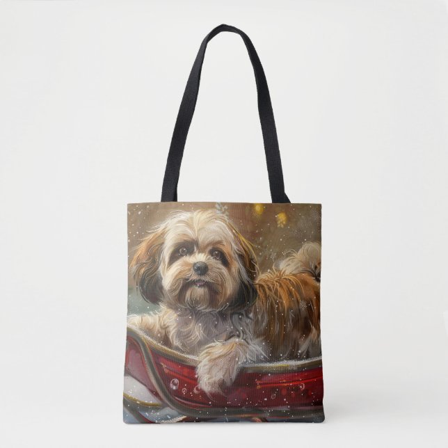 Tote Bag Lhasa Apso Chien Fête de Noël (Devant)