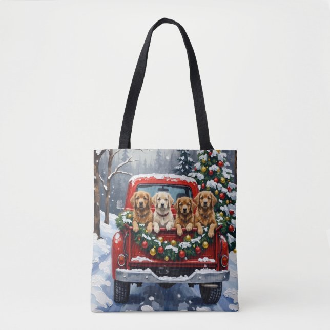 Tote Bag Lhasa Apso Christmas Red Truck Holiday (Devant)