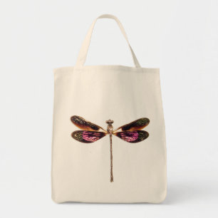 Tote Bag Libellule - argent, or, pourpre et noir